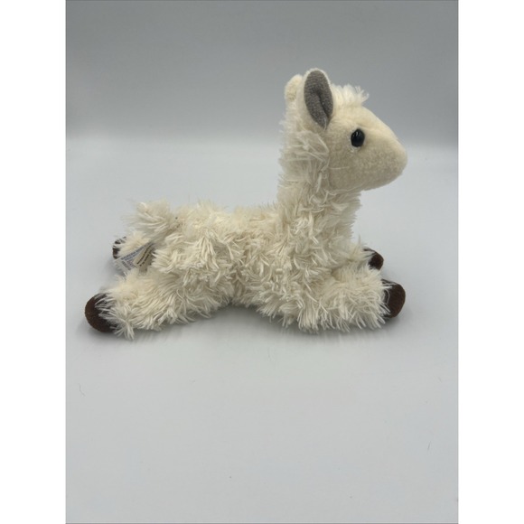 Aurora World LLAMA Stuffed Plush Animal 8" laying down off white brown feet 2019 - Picture 6 of 12